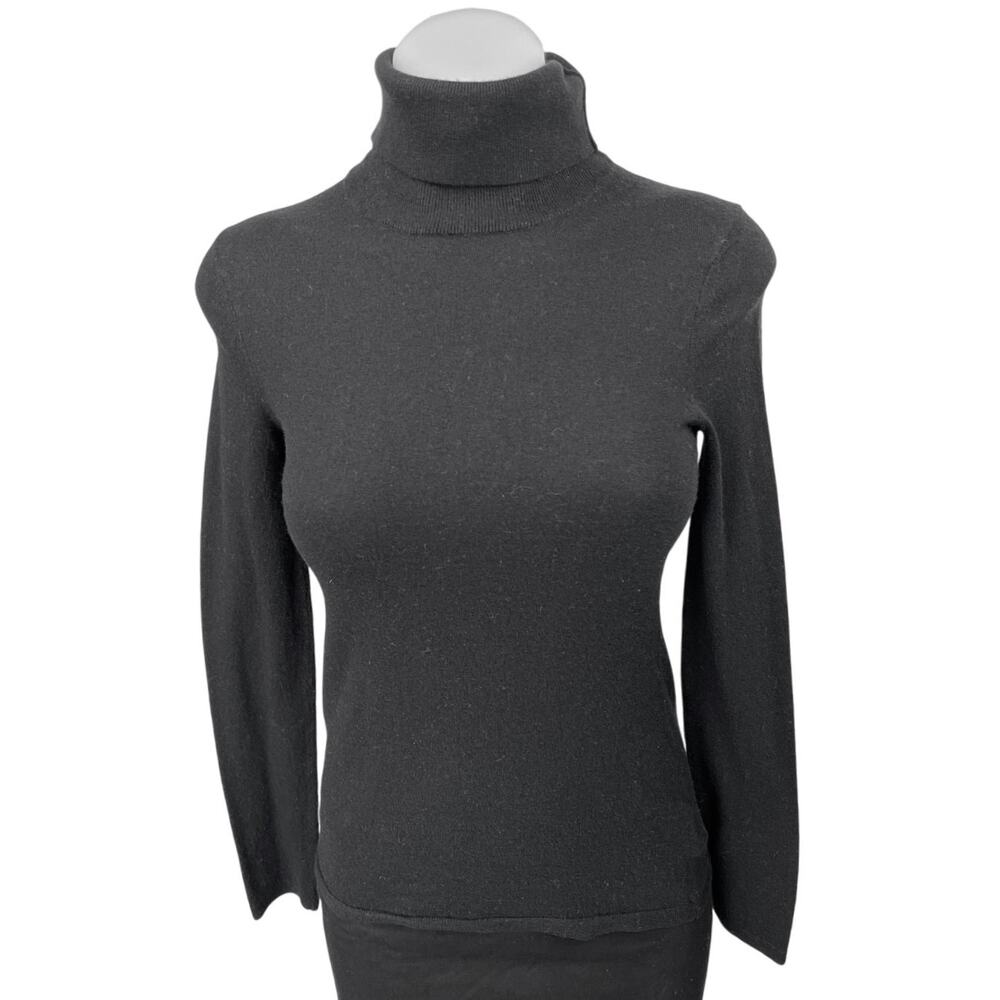 Aritzia Babaton Black Wool Linen Knit Long Sleeve Turtleneck Sweater Top Size S